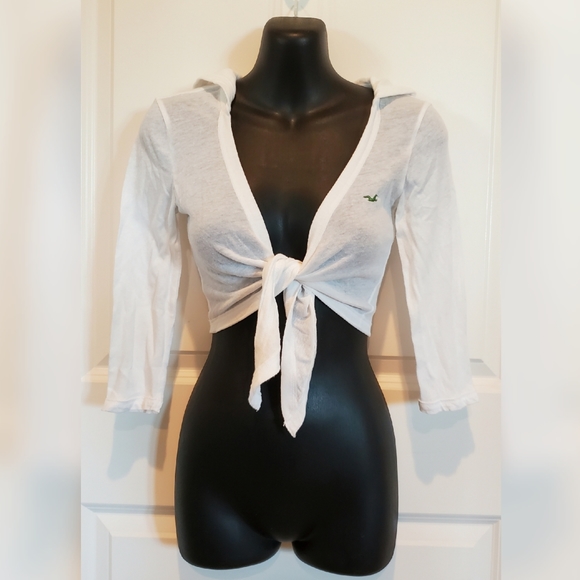 Cropped Lightweight Tie Front Hoodie - Picture 2 of 6